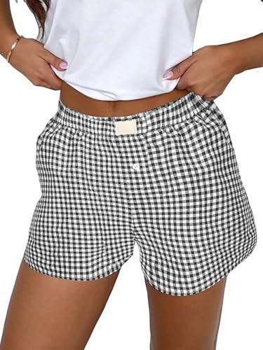 Boxer Shorts for Women,Womens Boxer Shorts,Gingham Shorts Women,Plaid Shorts Women,Women Boxer Shorts,Y2K Shorts Black | Amazon (US)