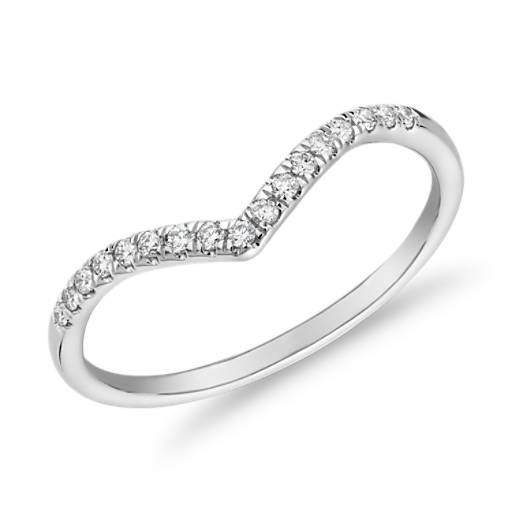 Diamond Chevron Stackable Fashion Ring in 14k White Gold (1/10 ct. tw.) | Blue Nile | Blue Nile