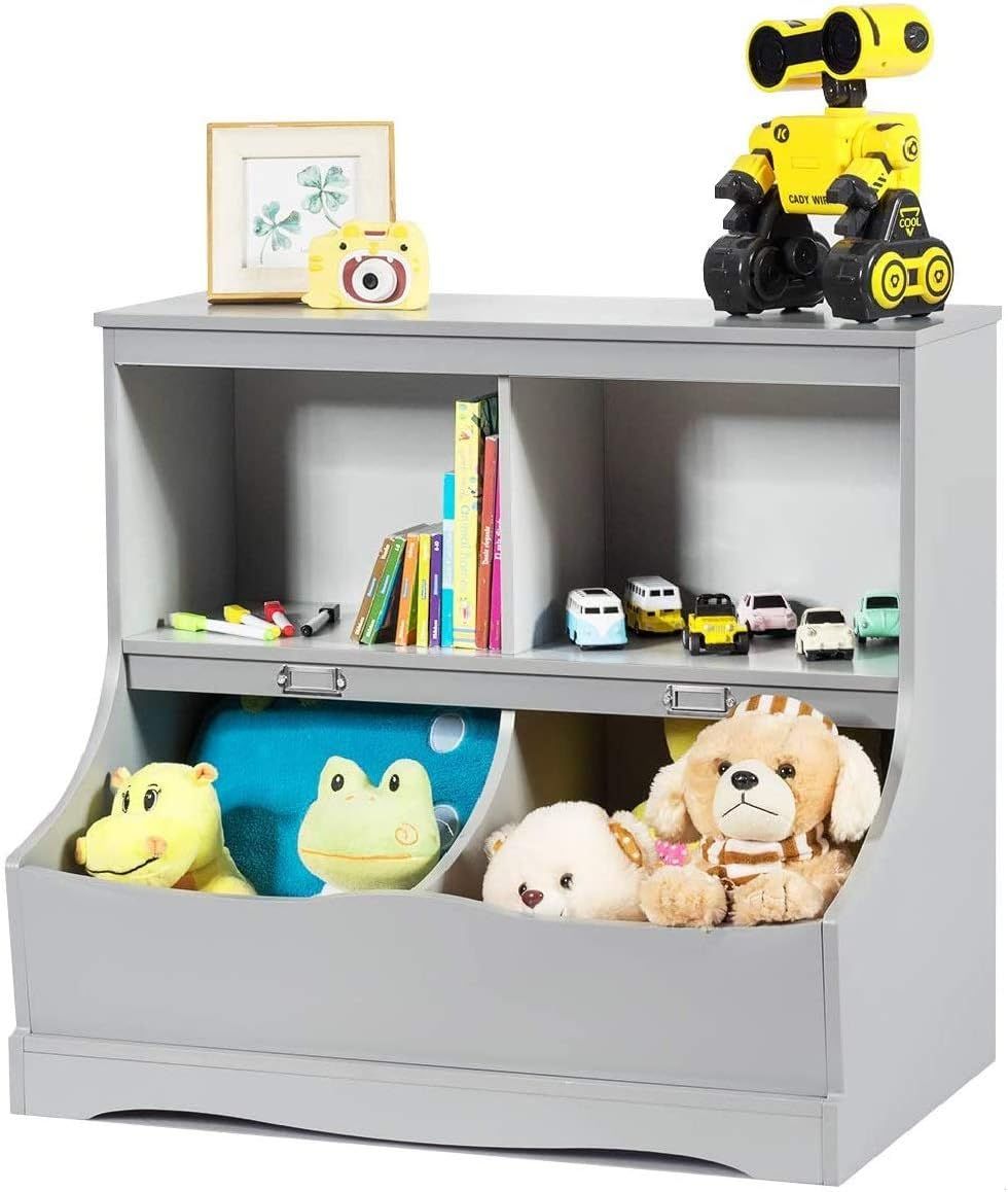 Costzon 4-Cubby Kids Bookcase with Footboard, Multi-Bin Children's Storage Organizer Cabinet Shel... | Amazon (US)