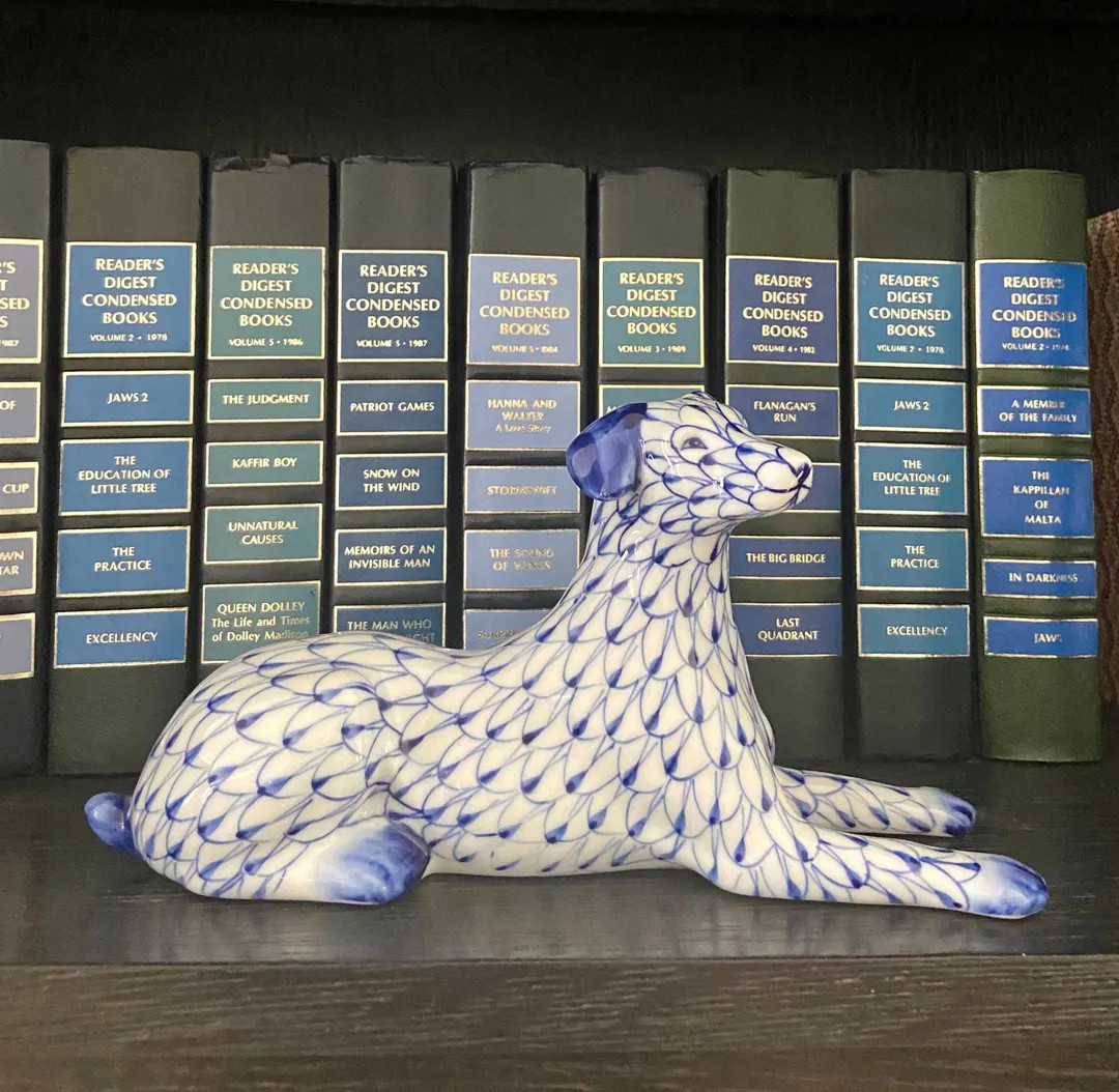 Blue and White Porcelain Fishnet Dog ~ Andrea by Sadek - Etsy | Etsy (US)