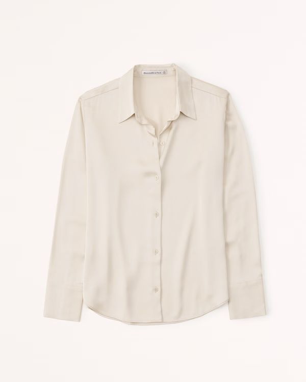 Long-Sleeve Satin Button-Up Shirt | Abercrombie & Fitch (US)