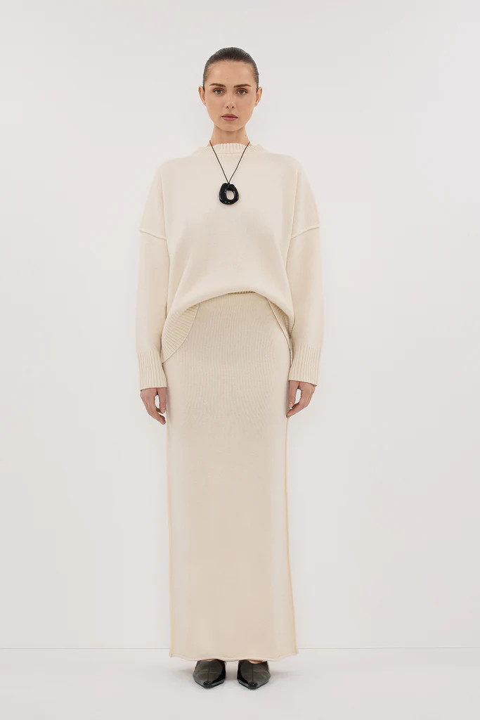 PAIGE CREAM WOOL KNIT MIDI SKIRT | DISSH
