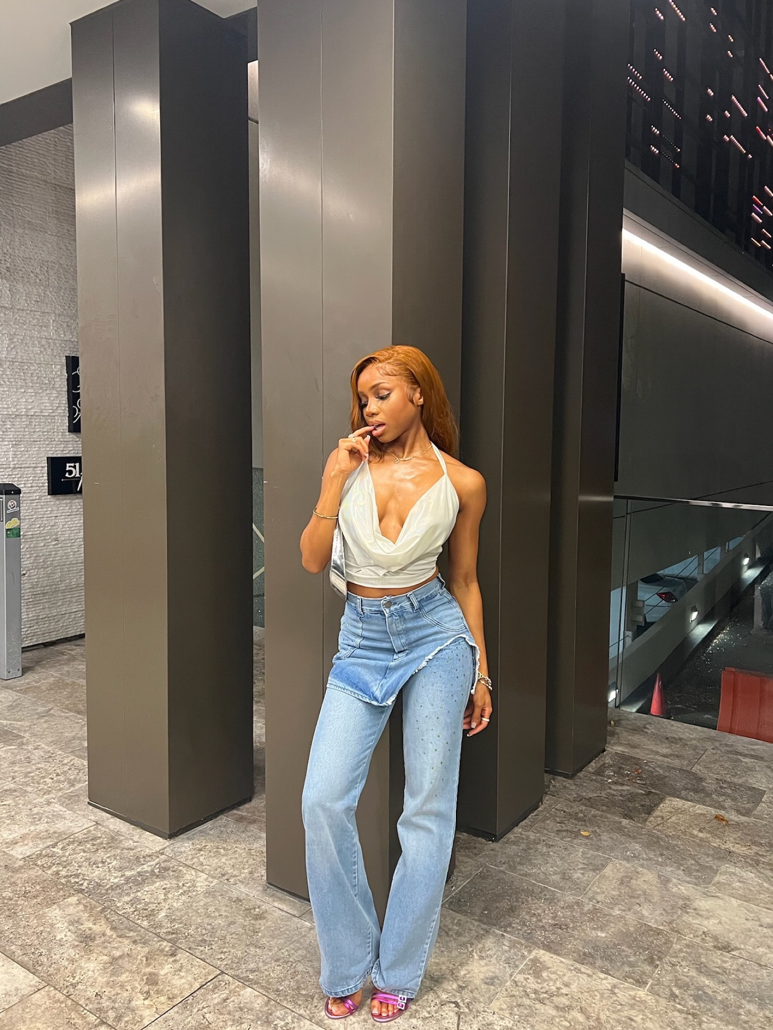 going out/dinner date outfit, sparkly jeans with purple metallic heels 

#LTKstyletip #LTKHoliday #LTKSeasonal