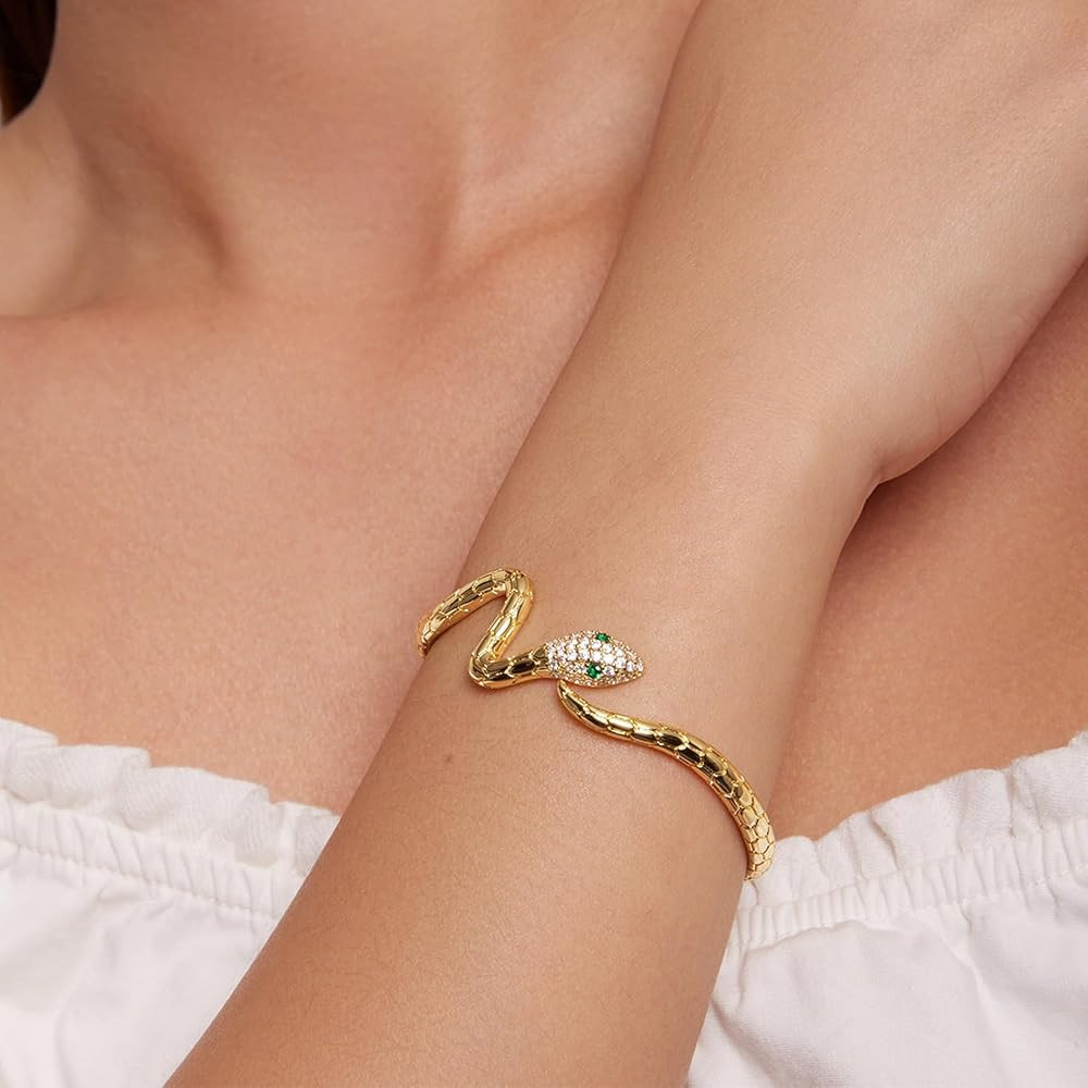 BISAER Original Bangle Bracelets for Women, Snake Bracelets Adjustable Open Chunky Gold Bracelet ... | Amazon (US)