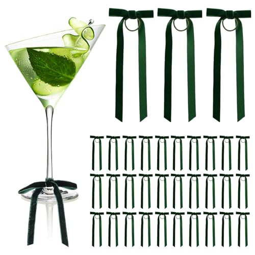 CroBlissful 30 Pcs Christmas Wine Glasses Bow Velvet Drink Markers Charms with Hook and Loop Wine Tags Christmas Decorations for Stem Tasting Party (Green) | Amazon (US)