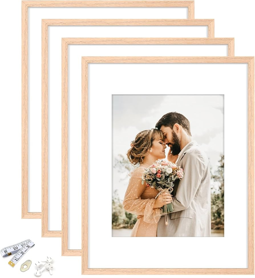11x14 Picture Frame, Solid Oak Wood Frame 8x10 with Mat or 5x7 with 2 Mat or 11x14 without Mat wi... | Amazon (US)