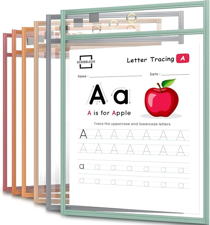 Scribbledo Boho Color Dry Erase Pockets, 6 Pack Reusable Dry Erase Sleeves with Marker Holder Col... | Amazon (US)