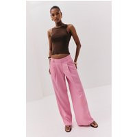 Pink Woven Double Pleat Wide Leg Pants | PrettyLittleThing US