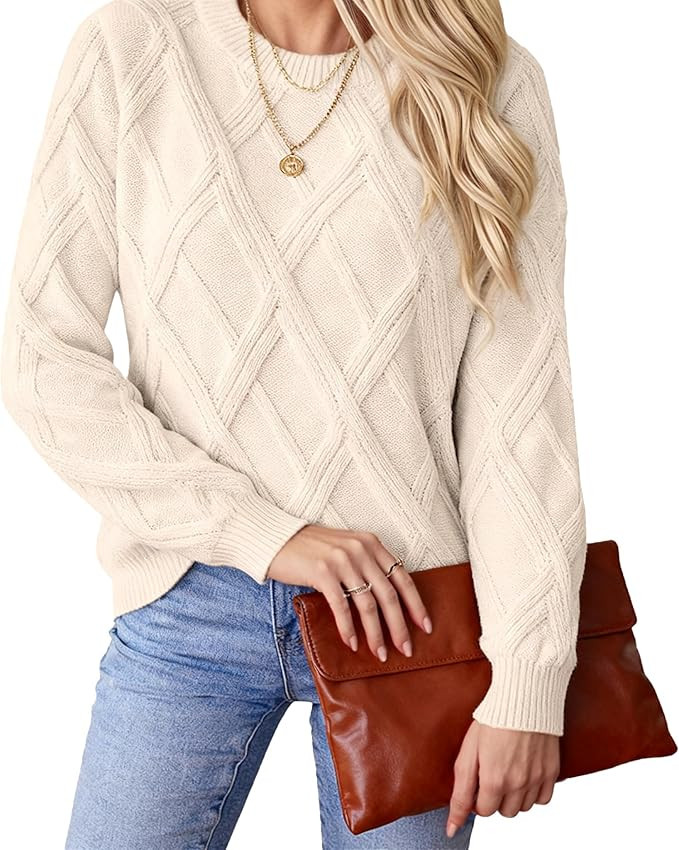 Women's Cable Knit Sweater 2026 Crew Neck Pullover | Amazon (US)