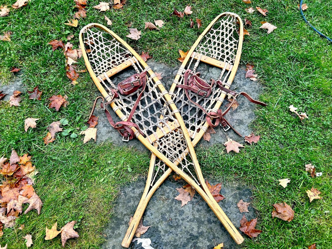 Vintage Snow Shoes Wood Raw Hide Leather Bindings Display Snowshoes Winter Sports - Etsy | Etsy (US)