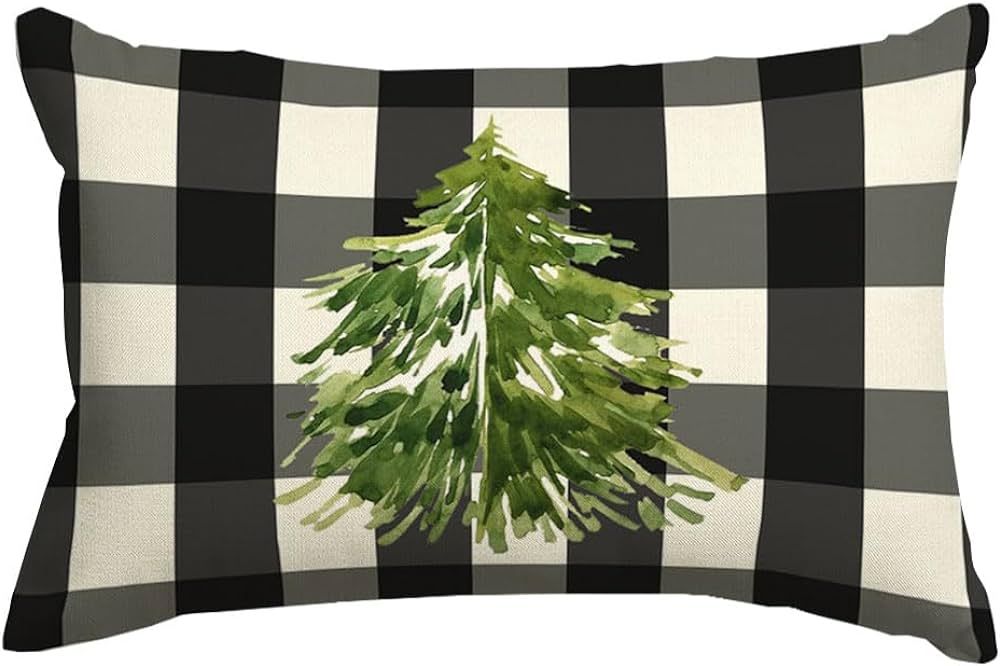 RABUSOFA Buffalo Plaid Christmas Trees Throw Pillows Covers 12x20 Inch,Black and White Christmas ... | Amazon (US)