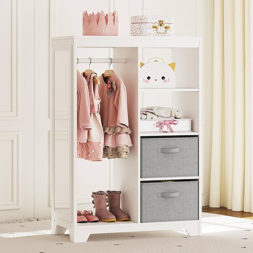 UTEX Kids Dress Up Storage with Full Length Mirror, Kids Armoire with 2 Storage Bins, Opening Han... | Amazon (US)