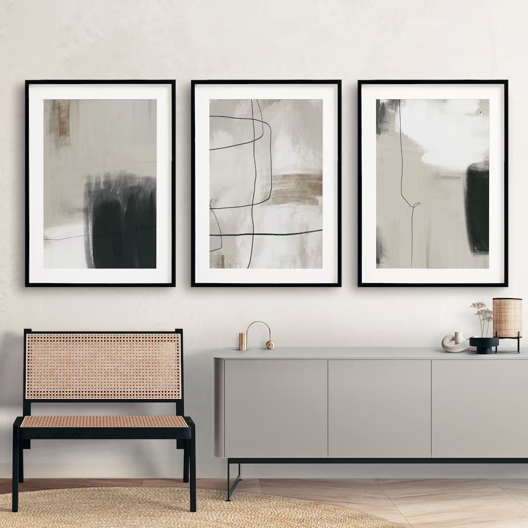 Modern Neutral Abstract printable wall art Set of 3, Black and Beige abstract prints, Minimalist ... | Etsy (CAD)