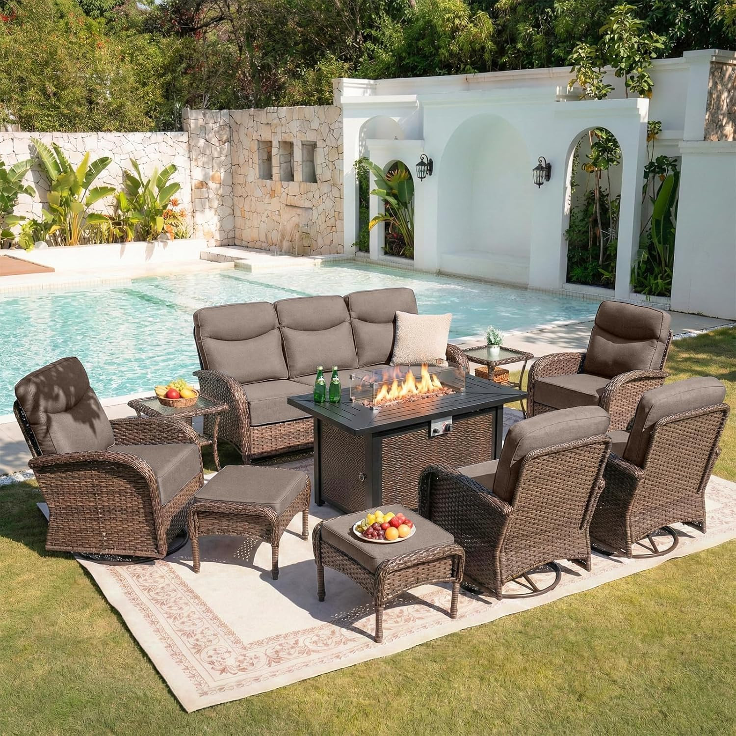 Belord Upgraded 6\u201c Cushion Luxury 10 Piece Patio Furniture Set with Fire Pit Table - Outdoor... | Amazon (US)