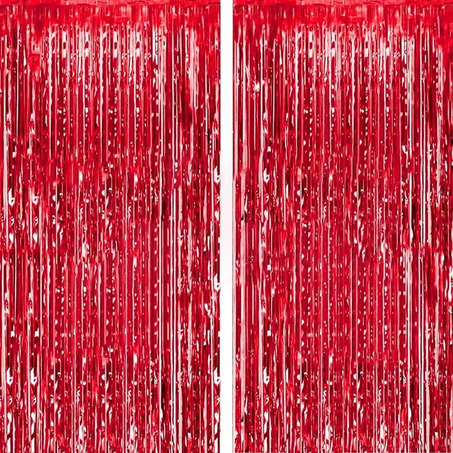 2 Packs 3ft x 8.3ft Red Metallic Tinsel Foil Fringe Curtains Photo Booth Props for Birthday Engag... | Amazon (US)