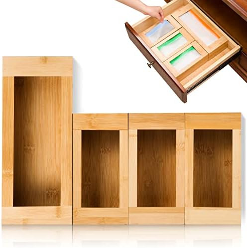 Bamboo Ziplock Bag Storage Organizer for Kitchen Drawer, 4 Pcs Premium Food Storage Plastic Bag H... | Amazon (US)