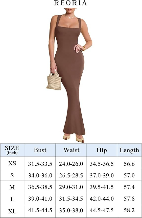 REORIA Women's 2024 Trendy Sexy Square Neck Lounge Long Dress Elegant Sleeveless Ribbed Bodycon M... | Amazon (US)