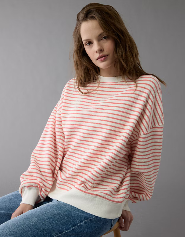 AE Oversized Striped Sweatshirt | American Eagle Outfitters (US & CA)