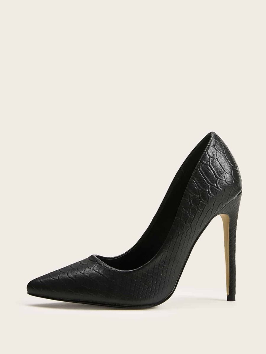 Point Toe Embossed Stiletto Heels | SHEIN