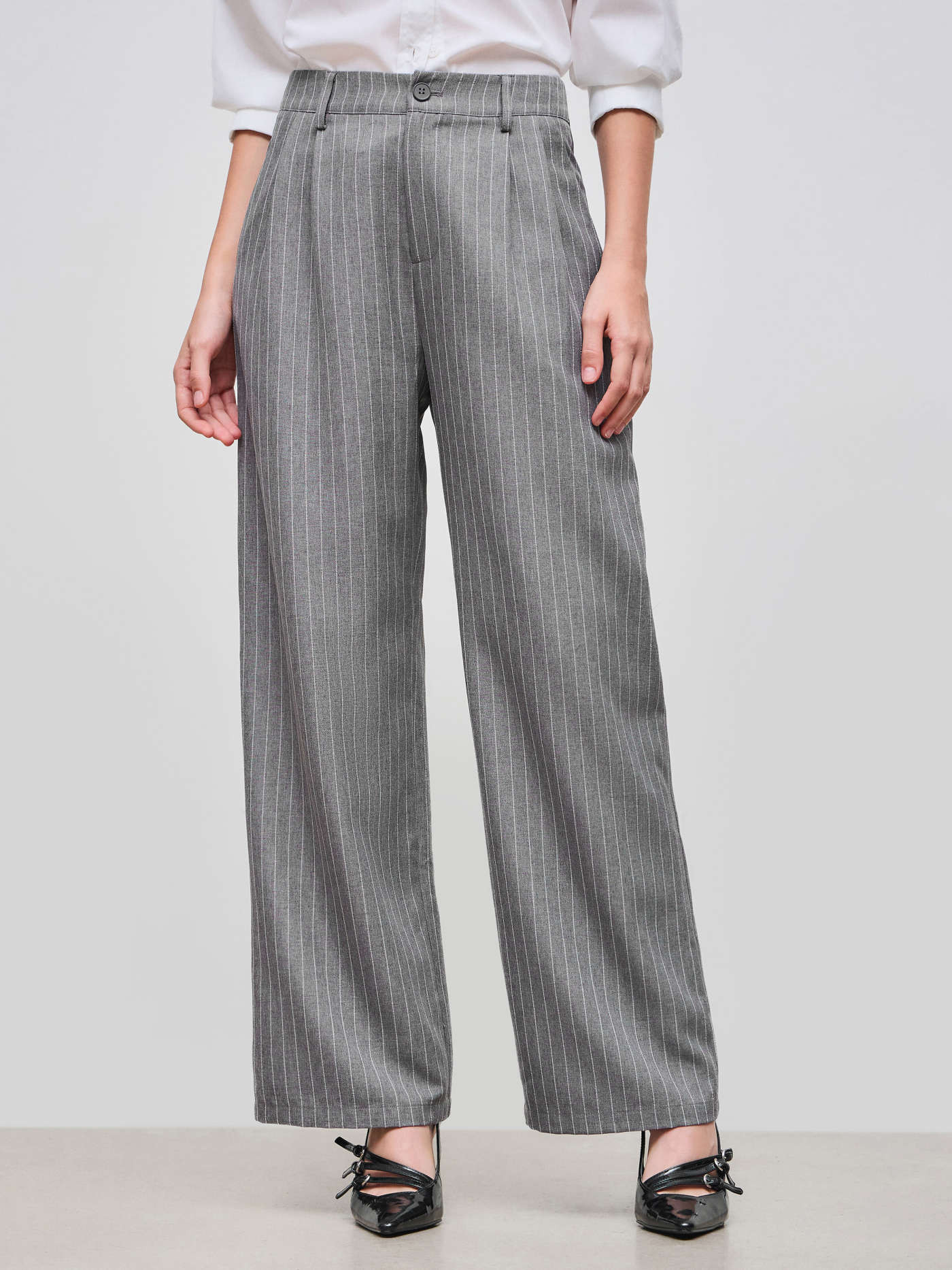 Woven Mid Rise Striped Zipper Pocket Wide Leg Trousers | Cider