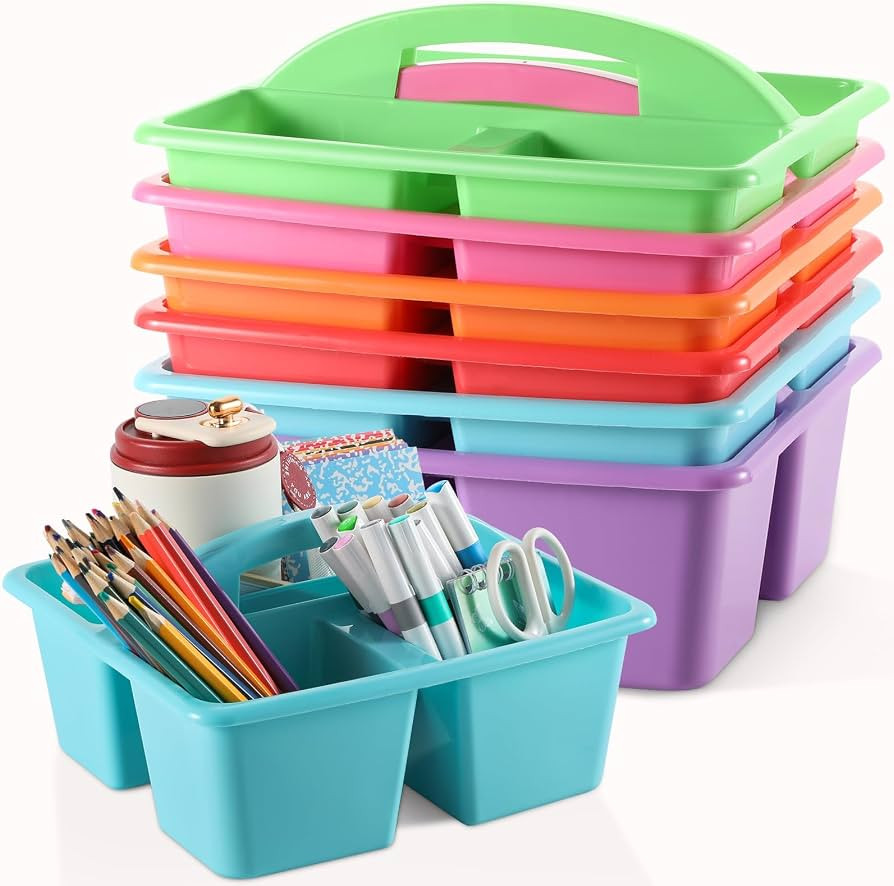 6 Pack 3 Compartment Small Caddy Plastic Classroom Organizer with Handle Portable Teacher Supply ... | Amazon (US)