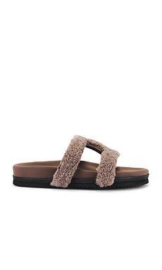 R0AM Fuzzy Cuffs Faux Fur Sandal in Taupe from Revolve.com | Revolve Clothing (Global)