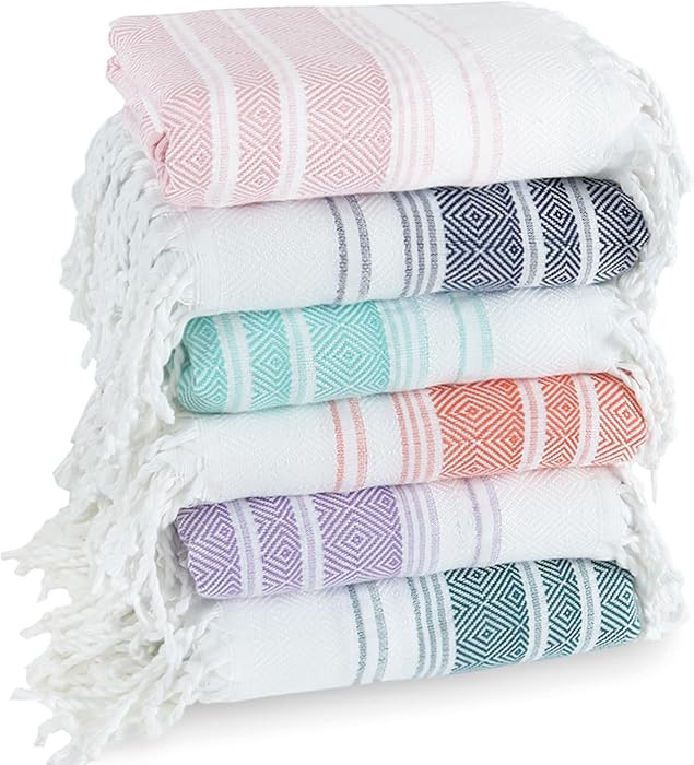 6 Pack Cotton Turkish Beach Towel Lightweight Thin Travel Vacation Essentials Oversized XL Towels... | Amazon (US)