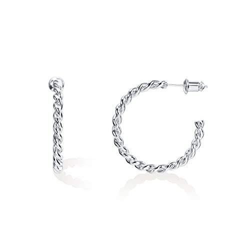 PAVOI 14K Gold Plated 2.5mm Twisted Rope Round Hoop Earrings (25 Millimeters, White Gold Plated) | Amazon (US)