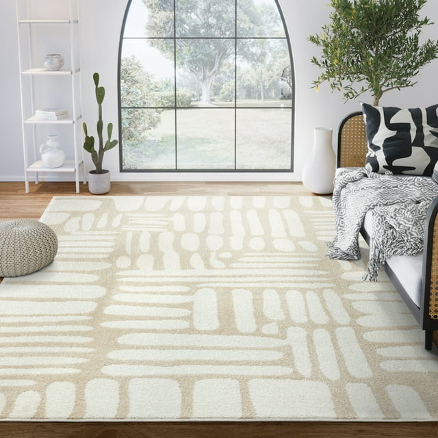 Abani Nuevo Collection Area Rug Mid Century Modern Bedroom Living Room Decor Floor Rug 5 x 8 Beig... | Walmart (US)
