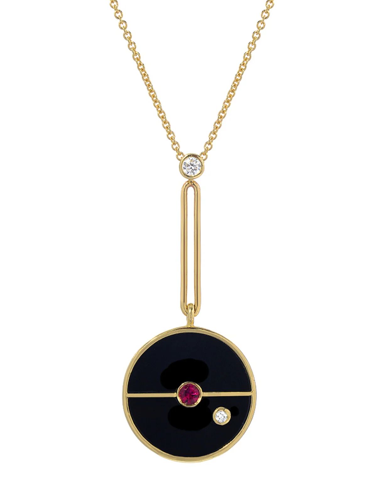 Signature Black Onyx and Ruby Compass Yellow Gold Pendant Necklace | YLANG 23