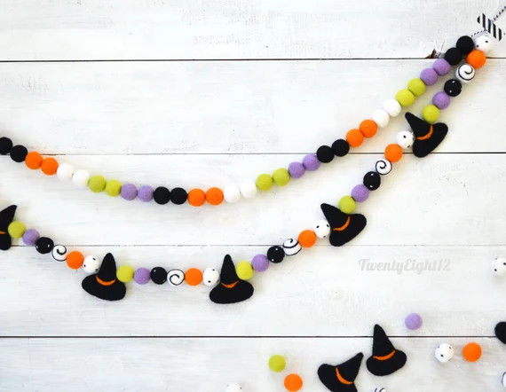Halloween Felt Ball Garland - Witch Hat Felt Ball Garland, Halloween Garland, Witch Hat Felt Garl... | Etsy (US)