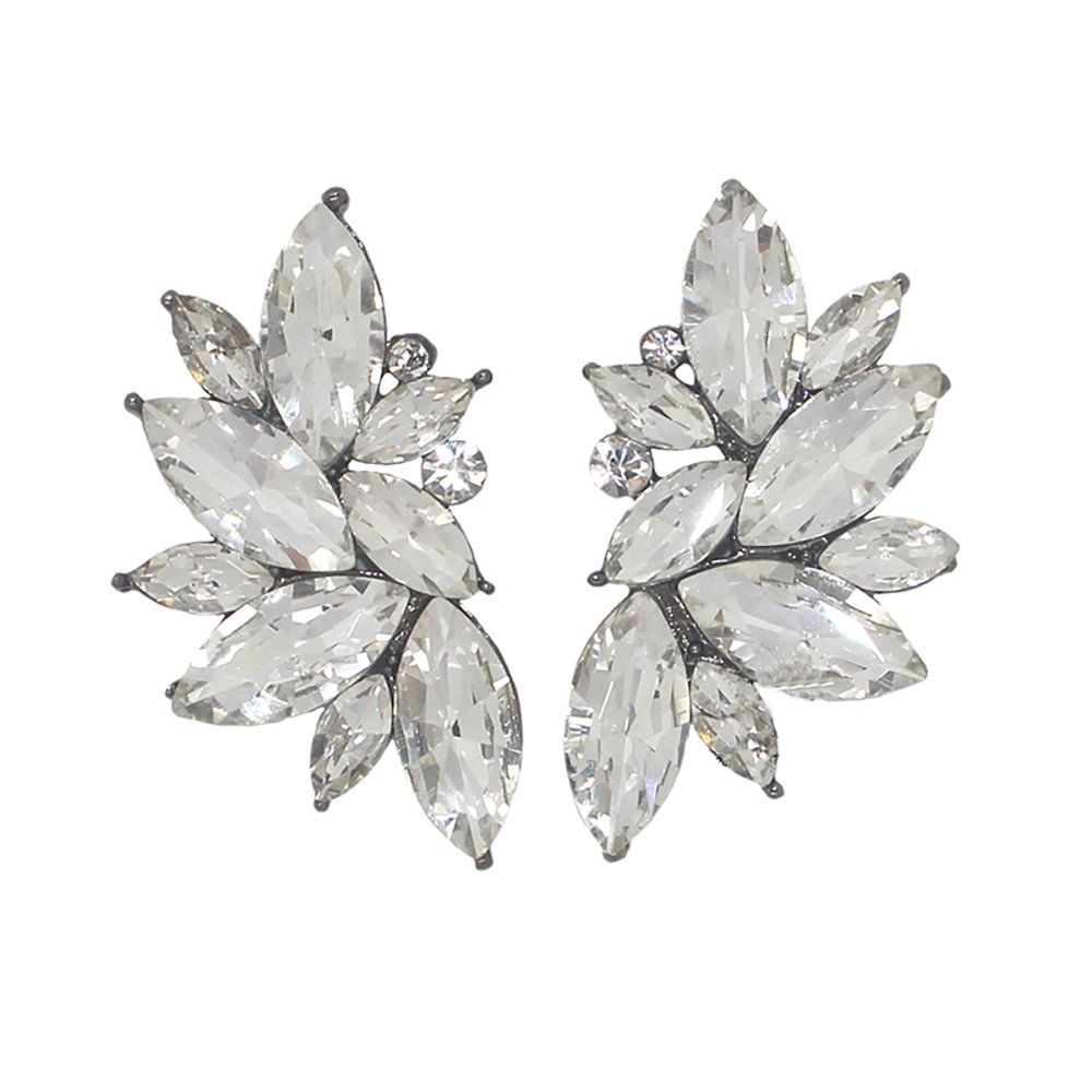 Xdaccgo Luxury Leaves Shape Glass Cluster Crystal Teardrop Flower Design Studs Earrings | Amazon (US)