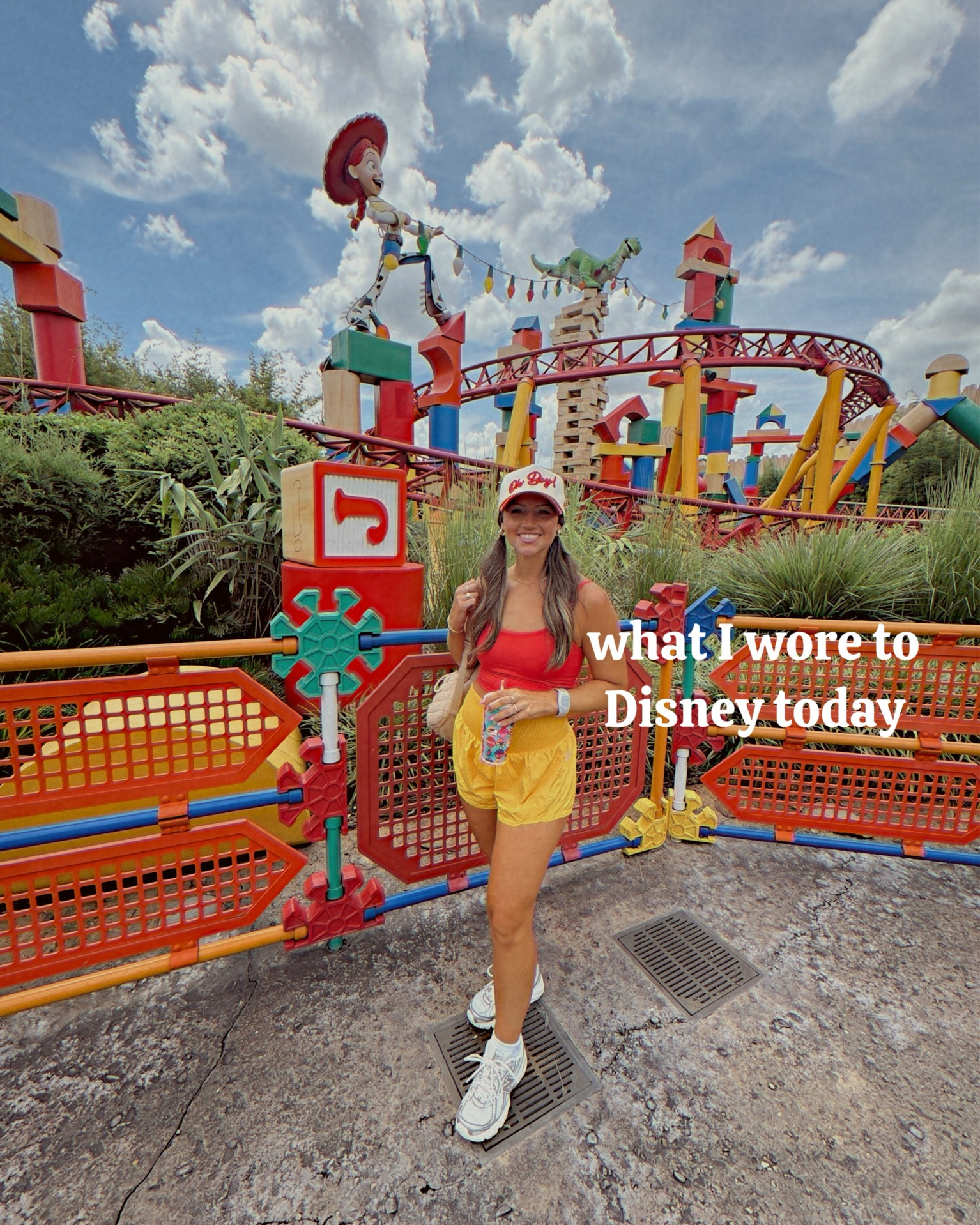 Small shorts and bra tank! 

Disney outfit idea
Disney mom 
Disney style