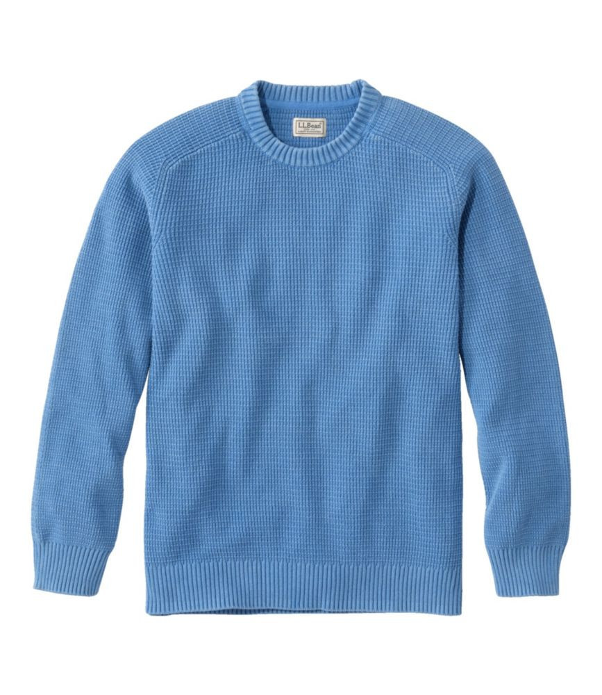 Men's Sunwashed Textured Cotton Sweater, Crewneck Bright Blue Medium L.L.Bean | L.L. Bean