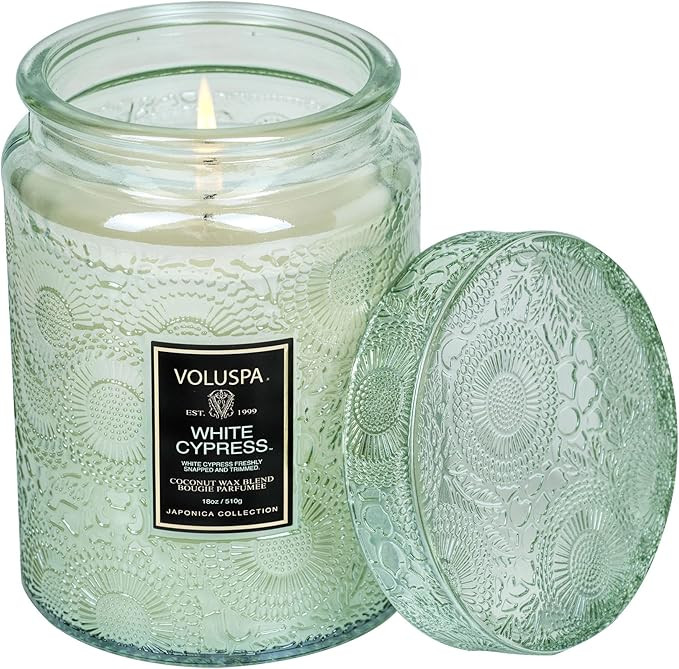 Voluspa White Cypress Candle | Large Jar | 18 Oz | All Natural Wicks and Coconut Wax for Clean Bu... | Amazon (US)
