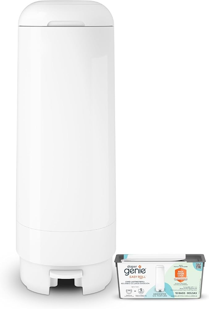 Diaper Genie Signature Pail Includes 1 Easy Roll Refill with 18 Bags | Holds Up to 846 Newborn-Si... | Amazon (US)