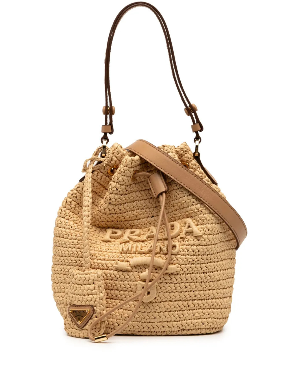 Prada Pre-Owned 2013-2025 Mini Raffia Crochet Logo Embroidered Bucket Bag satchel - Brown | Farfetch Global