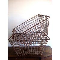 Vintage French Oyster Harvest Basket, Wire industrial Basket with Handles, Storage Basket | Etsy (US)