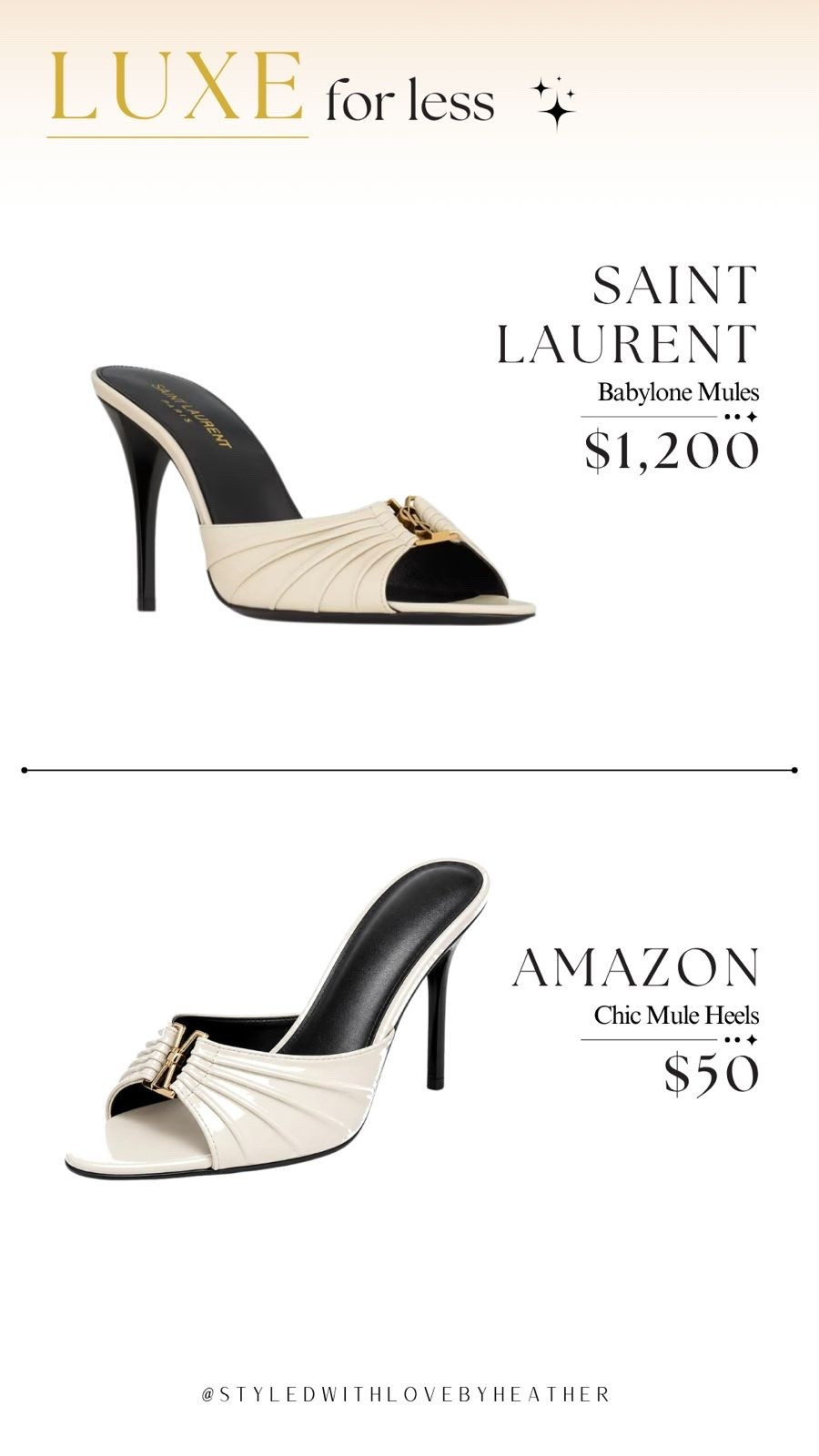 These Amazon mules are giving major designer vibes for under $50. The sleek silhouette, gold hardware, and elegant ivory finish make them look so much more expensive than they are.

The perfect pair to elevate dresses, denim, tailored pants, or your next date night look—without spending $1,200. 🤍

✨ Luxe-for-less approved
✨ Chic, timeless, and versatile
✨ The designer look for a fraction of the price

Shop now—all linked in my LTK! 🤍 Follow me for more luxe-for-less finds and designer-inspired fashion.

 

 #LTKootd #LTKstorytime #LTKSaleAlert