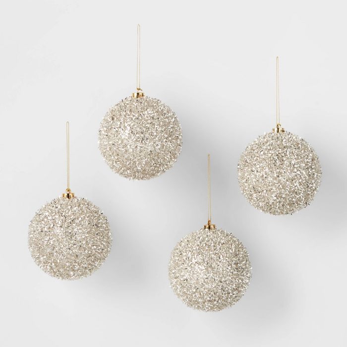 4pk Tinsel Round Christmas Tree Ornament Champagne - Wondershop™ | Target