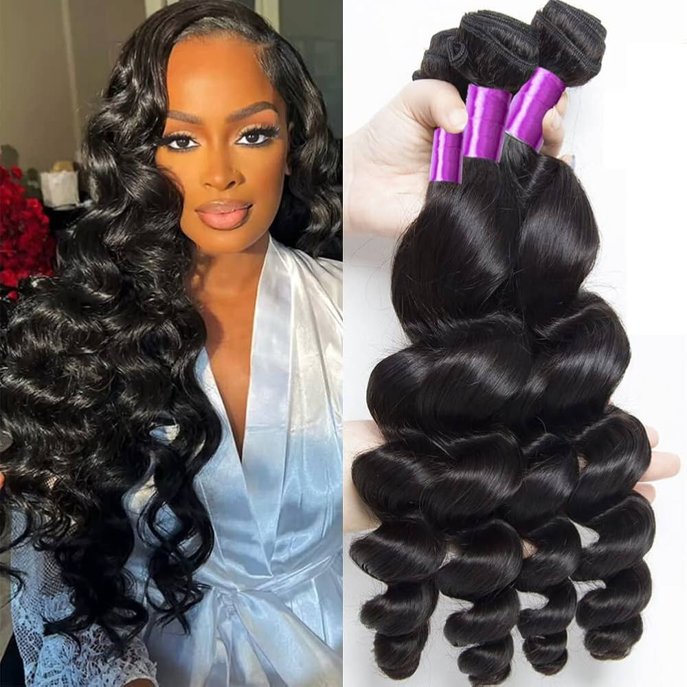 Human Hair Loose Wave Bundles Loose Wave 3 Bundles Natural Black Hair Extensions Loose Wave Human... | Amazon (US)