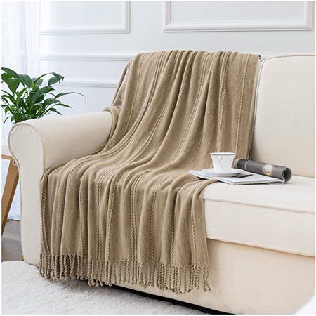 BATTILO HOME Beige Throw Blanket for Couch 50 x 60 Inch-Fall Throw Blanket Textured Knitted Cozy War | Walmart (US)