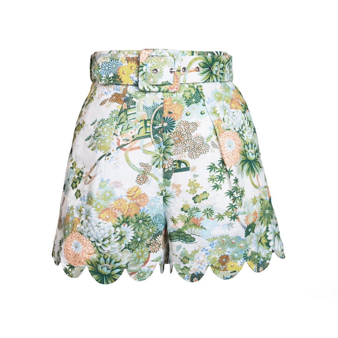 MASON'S DAUGHTER Belted Scallop Shorts, Spring Chinoiserie | The Avenue