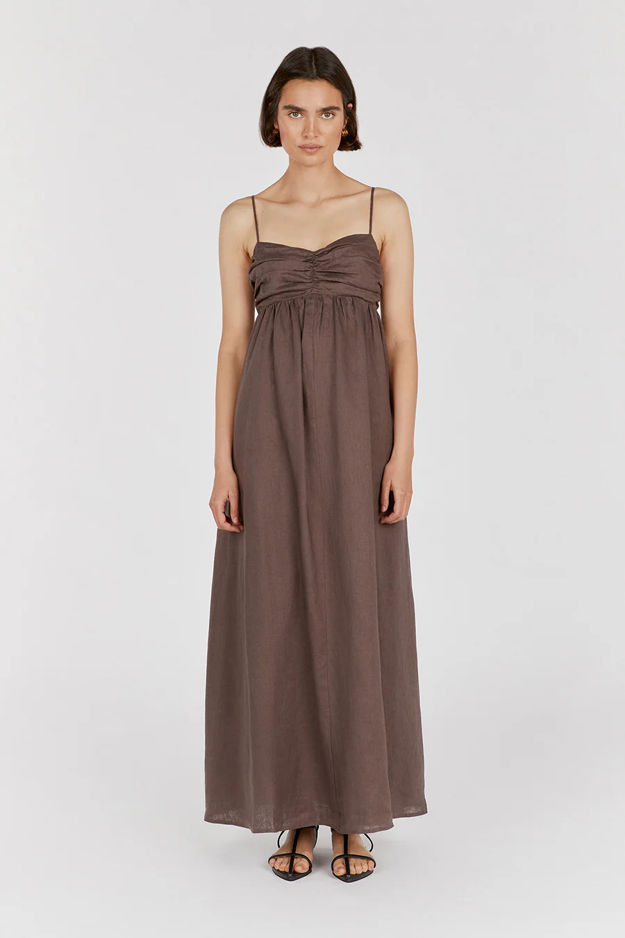 DALLAS CHOCOLATE LINEN MAXI DRESS | DISSH