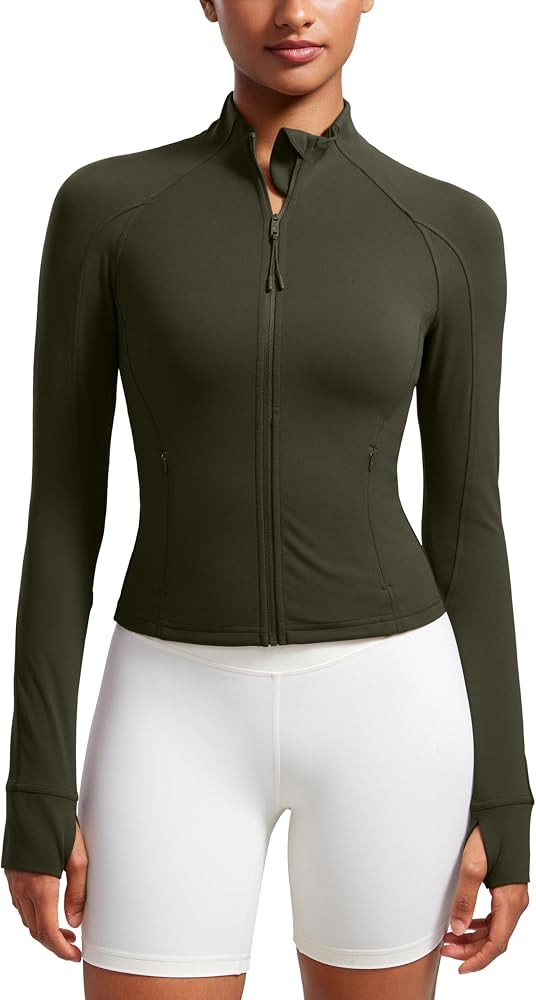 CRZ YOGA Butterluxe Waist Length Jackets for Women - Full Zip Athletic Track Tops with Thumb Hole... | Amazon (US)