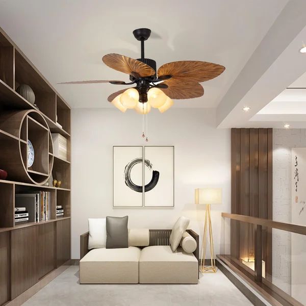 Sternberg 5 - Blade Leaf Blade Ceiling Fan with Remote Control and Light Kit Included | Wayfair North America