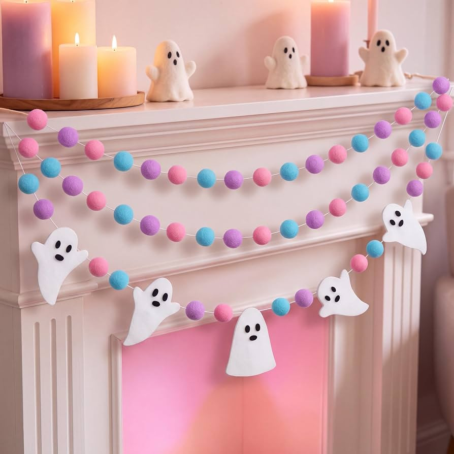 Boao 3 Pieces 8.2 ft Halloween Felt Garland Ghost Garland (Pastel) | Amazon (US)