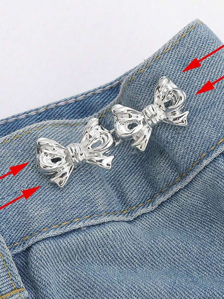 Bow Waist Tightener Buckle Pants Pins No Sew And No Tools Instant Pants Adjustable Button Pins Metal Anti-Walking Light Brooch Sweater Shawl Clip Waist Pin Clothes Accessories Skirt Waist Pin For Jeans Skirts Pants Waist Tightener Bag Charm Accessories Birthday Gift Thanksgiving Christmas Valentine's Day Gift For Girl And Women | SHEIN