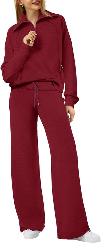 XIEERDUO Lounge Sets For Women 2 Piece Outfits Half Zip Sweatshirt And Wide Leg Sweatpant 2024 Sw... | Amazon (US)