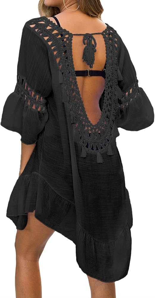 Adisputent Womens Swimsuits Cover Ups Crochet Chiffon Beach Cover Bathing Suit Bikini Wear Coverups  | Amazon (US)